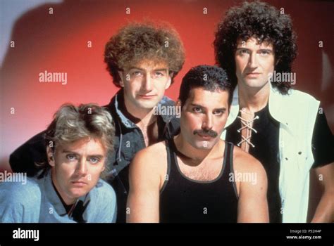 British rock band Queen (Freddie Mercury, Brian May, John Deacon and Robert Taylor Stock Photo ...