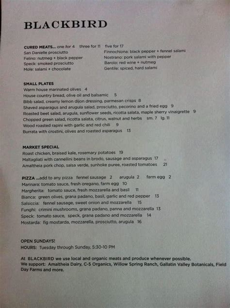 Blackbird Menu, Menu for Blackbird, Bozeman, Bozeman - Urbanspoon/Zomato