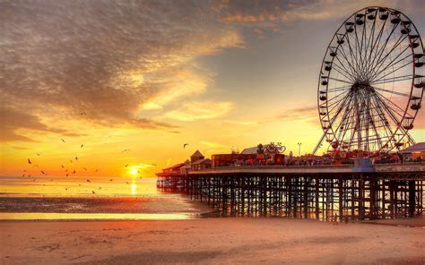 pier, Blackpool, United, Kingdom, Sunset, Landscape Wallpapers HD / Desktop and Mobile Backgrounds