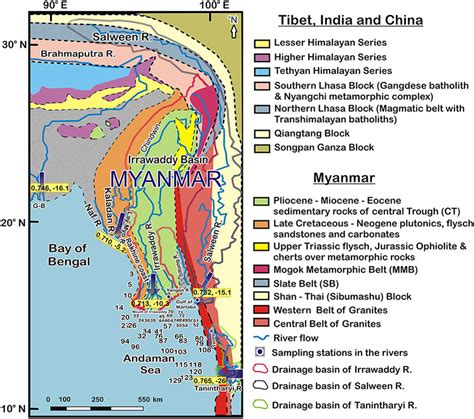 The lithology map of the drainages of the Irrawaddy, the Salween and ...