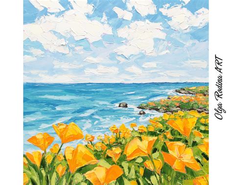 California Poppy Oil Painting on Canvas Big Sur Painting Central Coast ...