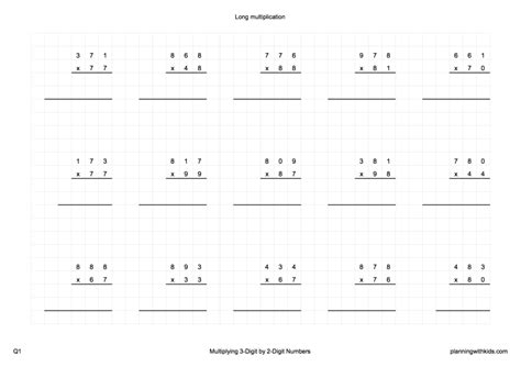 Free printable long multiplication worksheets with grid format ...