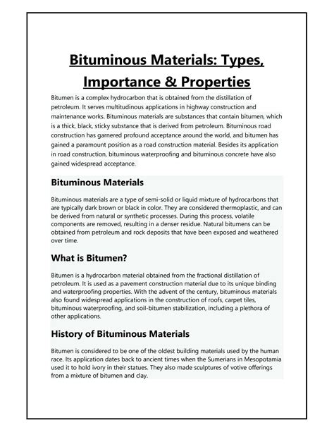 SOLUTION: Bituminous materials types importance properties - Studypool