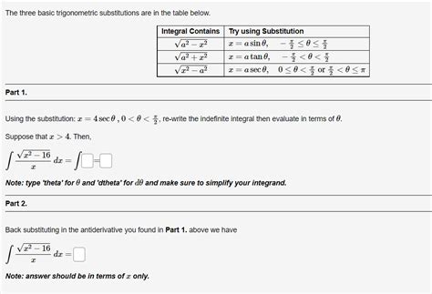 Solved The three basic trigonometric substitutions are in | Chegg.com