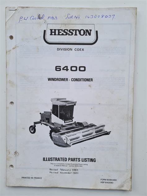 Hesston 6400 Windrower Conditioner Parts Book - Copy - SPS Parts