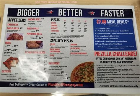 Online Menu of Five Star Pizza - Bradenton Restaurant, Bradenton ...