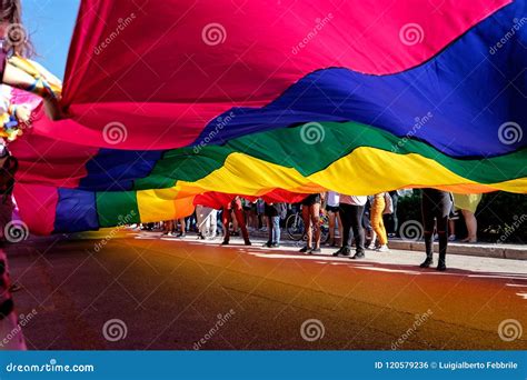 Giant Rainbow Flag in a Pride Parade Editorial Photo - Image of ...