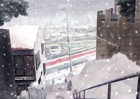 #city, #cityscape, #stairs, #winter, #anime, #snow, wallpaper | Anime ...