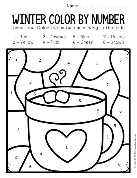 Color by Number Winter Preschool Worksheets