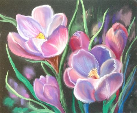 paintig spring flowers pastel drawing soft flowers art gift