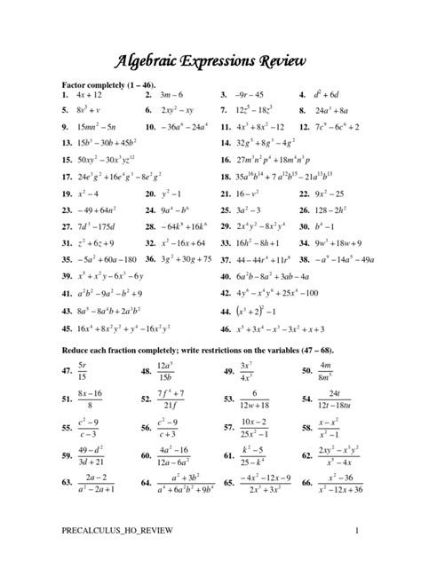 Algebra Review | PDF