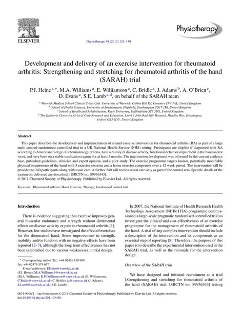 (PDF) Development and delivery of an exercise intervention for rheumatoid arthritis ...