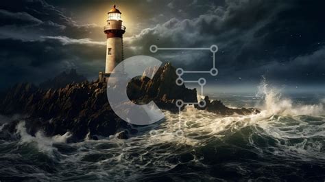 Dramatic Picture of Lighthouse in the Midst of Stormy Ocean stock photo | Creative Fabrica