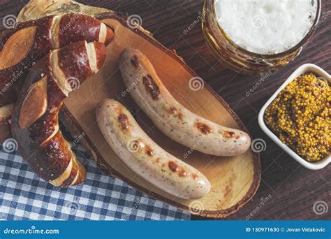 The Bavarian Weisswurst, Pretzel and Mustard Stock Photo - Image of pork, veal: 130971630