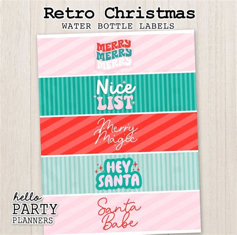 Christmas Water Bottle Labels, Christmas Party, Holiday Water Bottle Template, Retro Christmas ...