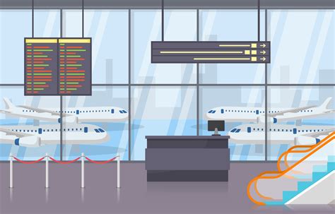 Airport Airplane Terminal Gate Arrival Departure Hall Interior Flat Illustration 1984681 Vector ...