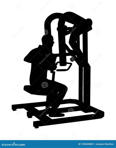 Sport Man Exercises in Gym on Fitness Machine Silhouette Isolated on White Background. Multi ...