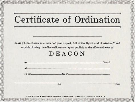 Certificate Deacon Ordination Billfold Size (Pkg of 6) | Cokesbury