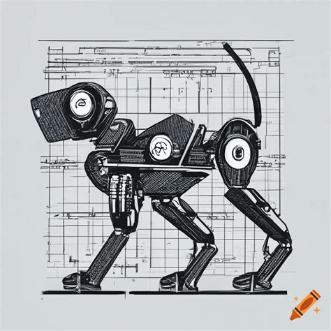 Robotic dog, concept drawing, technical blueprint, retro drafting style ...