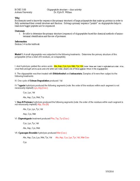Oligopeptide structure - activity - BCHE 5180 Oligopeptide structure ...