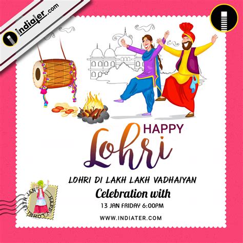 Happy Lohri Invitation Postcard Greetings Design PSD Template - Indiater