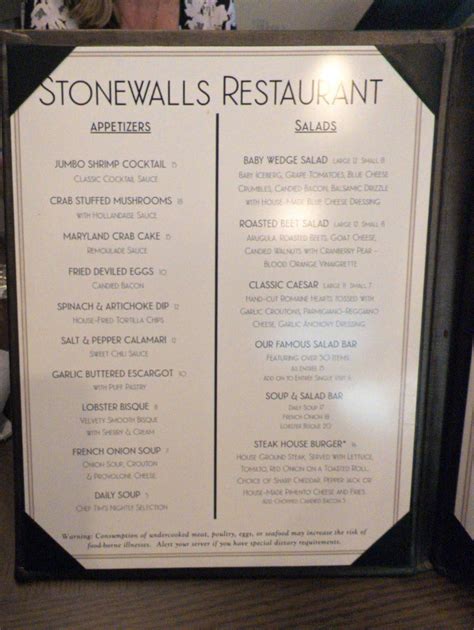 Menu at Stonewalls Restaurant, Banner Elk