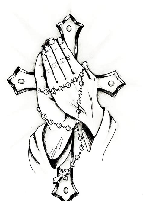 cross with praying hands drawing - Clip Art Library