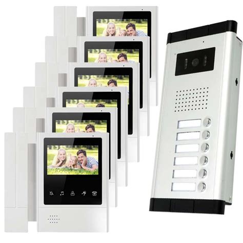 6 Units Apartment Intercom Wired 4.3" Video Door Phone Video Door Entry System Intercom Doorbell ...