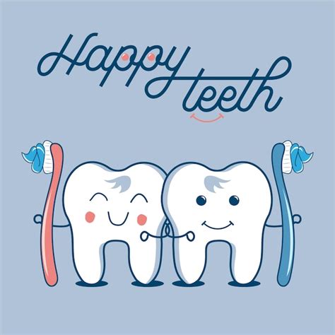 Premium Vector | Happy Teeth Cartoon teeth holding a toothbrush Cute tooth brushing cartoon with ...