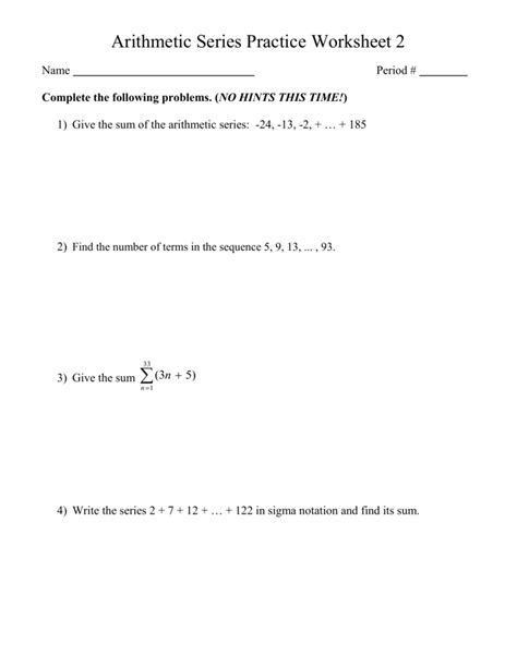 Arithmetic Sequences And Series Worksheet - Wordworksheet.com