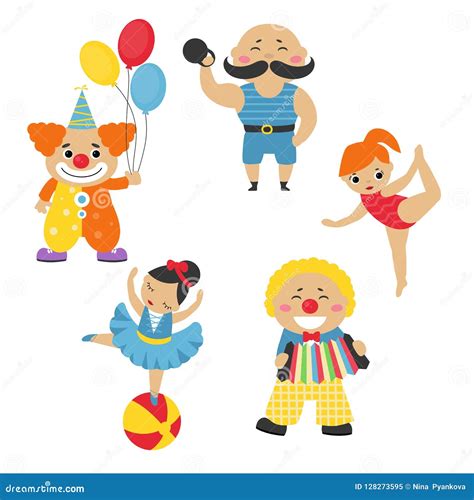 Set of circus characters. stock vector. Illustration of comic - 128273595