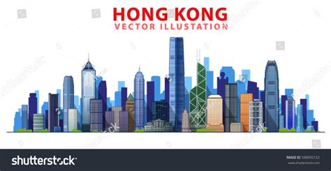 Hong Kong Skyline Panorama White Background Stock Vector (Royalty Free ...