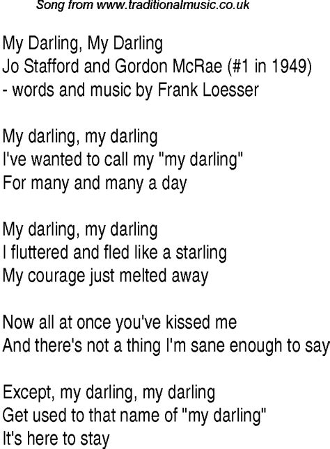 Top songs, 1949 music charts: lyrics for My Darling My Darling