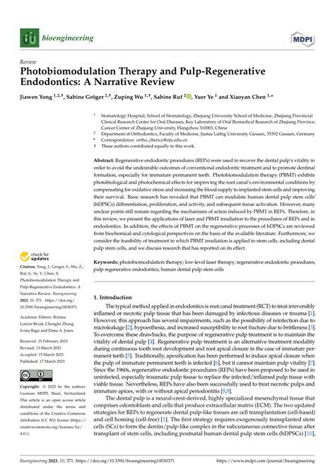 (PDF) Photobiomodulation Therapy and Pulp-Regenerative Endodontics: A ...