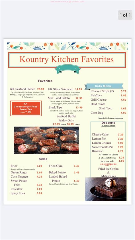 Menu at Kountry Kitchen restaurant, Eupora