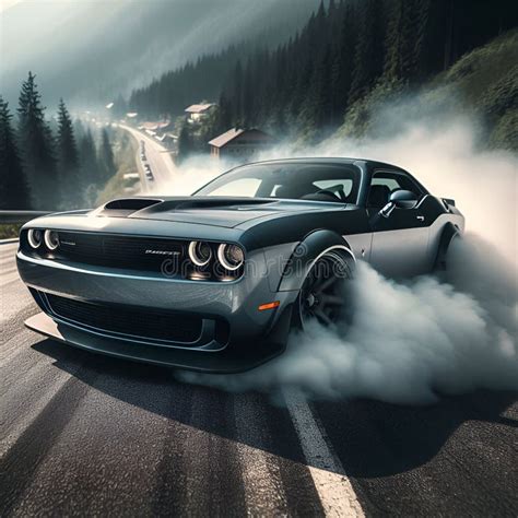 Dodge Sports Car in a Drift on a Mountain Road Stock Image - Image of precision, bumper: 302487239