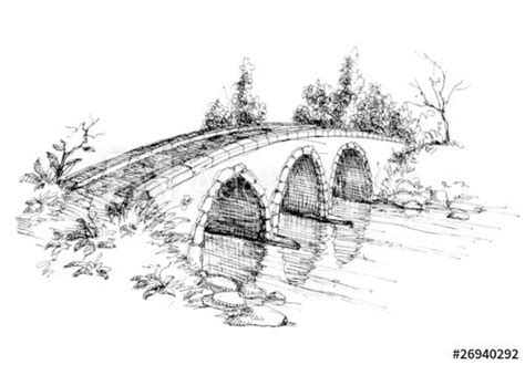 Stone bridge over river sketch Landscape Pencil Drawings, Landscape Sketch, Art Drawings ...