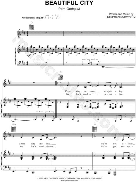 "Beautiful City" from 'Godspell' Sheet Music in D Major (transposable) - Download & Print - SKU ...