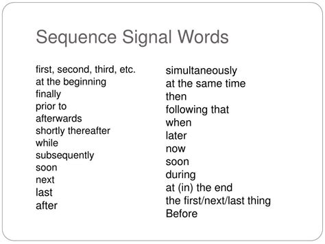 Signal Words For Sequence Text Structure