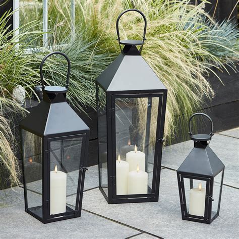 Cairns Large Black Garden Lantern with 3 TruGlow® Candles | Lights4fun ...