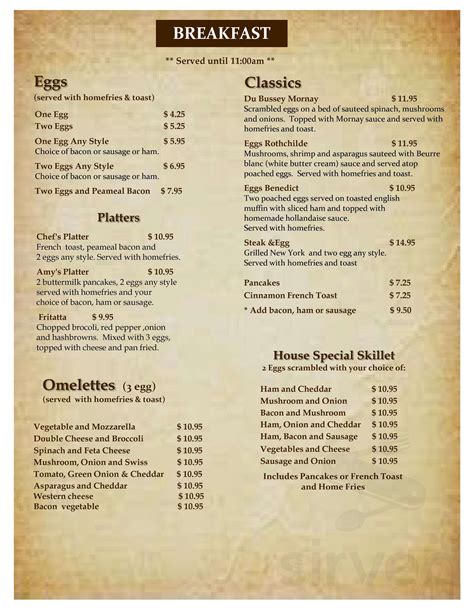 Amy's Restaurant and Banquet Hall menus in Strathroy, Ontario, Canada