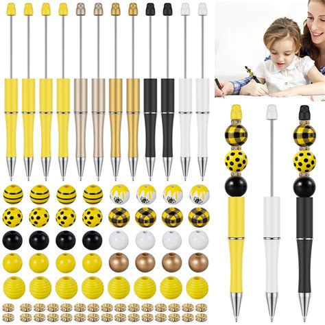 12Pcs Beadable Pens Set Fun DIY Beaded Ballpoint Pen Refillable ...