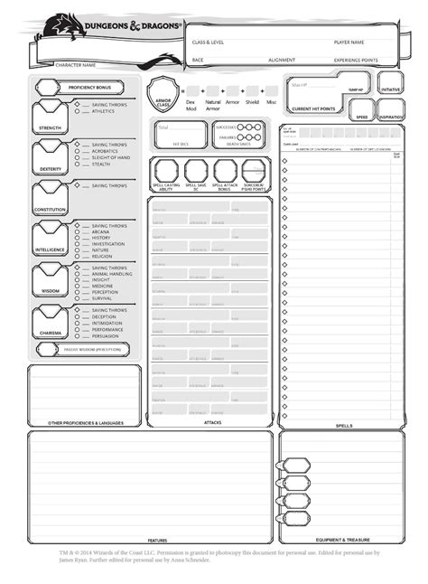 D&D 5E Character Sheet Editable, Printable, Fillable PDF - D&D 5e ...