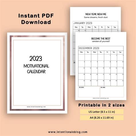 2023 Printable Motivational Calendar - Etsy