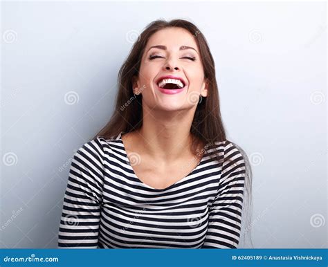 Happy Natural Laughing Young Casual Woman with Wide Open Mouth a Stock Image - Image of ...