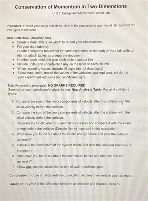 Solved Conservation of Momentum in Two-Dimensions Unit 3: | Chegg.com