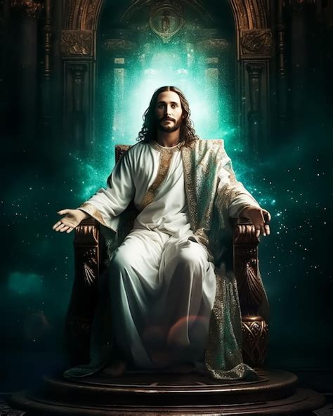 Premium Photo | A painting of jesus sitting on a throne with the word ...