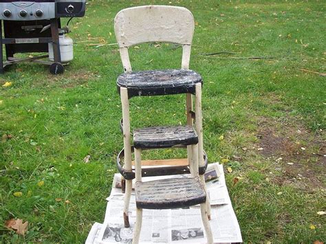 Refinishing an Old Step-stool High Chair | Metal step stool, Step stool, Stool makeover