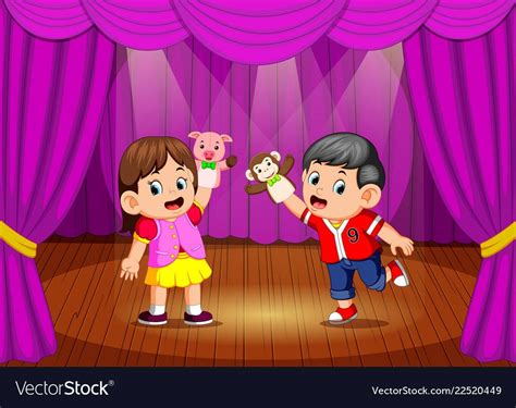 Children playing puppet in the stage vector image on VectorStock | Vector images, Puppets ...