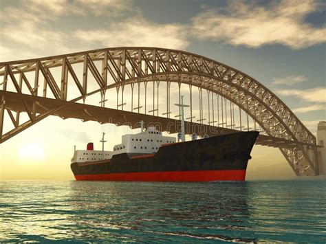 Cargo Ship Sail Under Bridge Stock Illustration - Image: 10806280